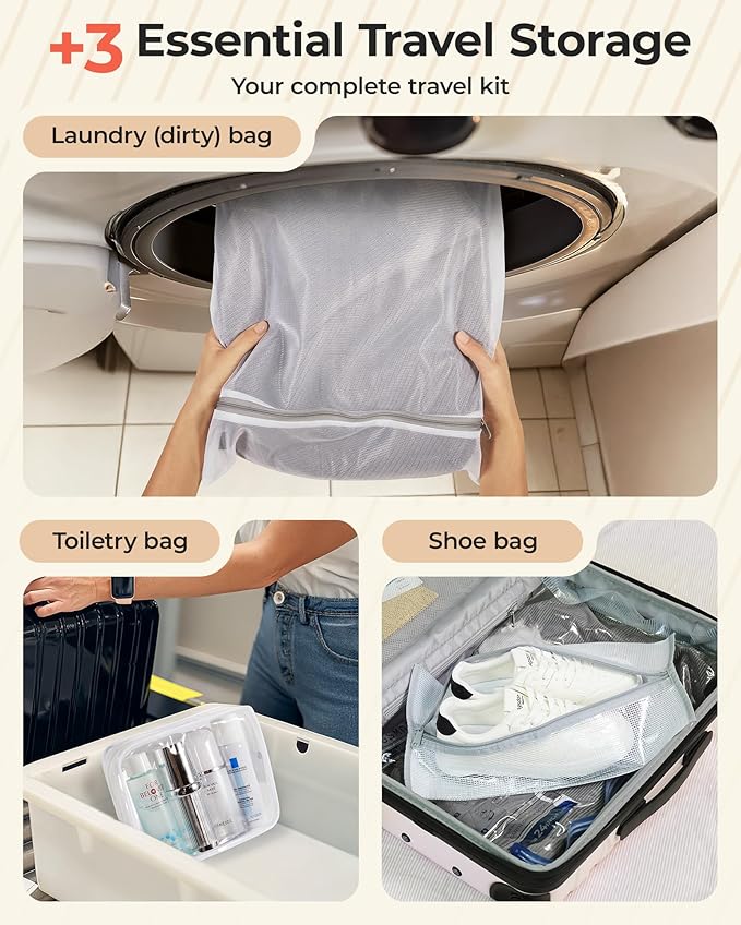 BAGSMART Vacuum Bags for Travel with Rechargeable Air Pump, Portable Space Saver Bags for Travel & Home, Vacuum Compression Seal Bag for Clothing, Blanket, 12 Pack Khaki Brown