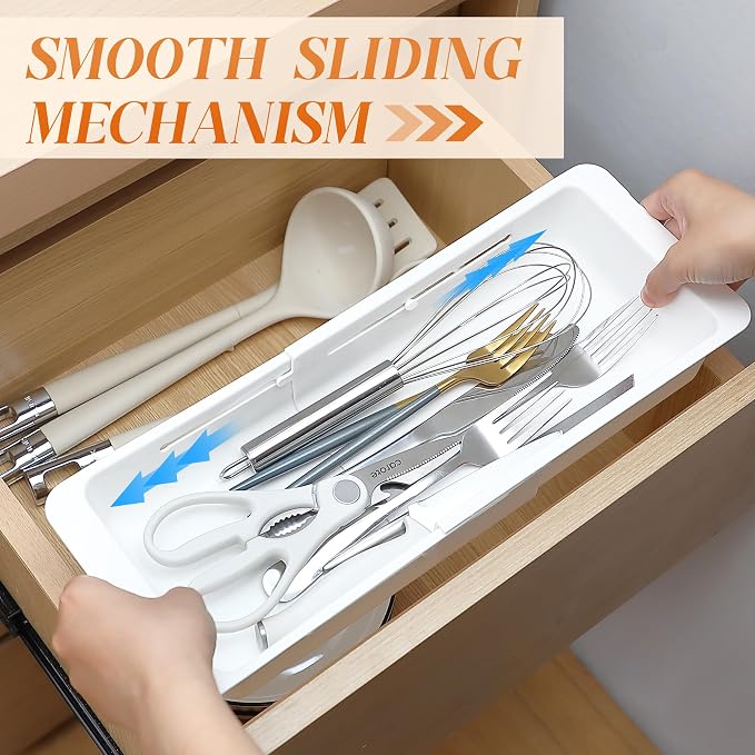 2 Pack Deep Drawer Organizer Adjustable Storage Bin(12.4-17.7") | Adjustable Width Design, Maximize Drawer Storage, Kitchen & Home Organization Solution