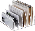 SANRUI Acrylic Desk Mail Organizer Sorters, Clear 5 Upright Compartments Laddered Desktop File Letter Holder, Multifunction Envelope Vertical Folder Racks Document Holders for Office, Home, School