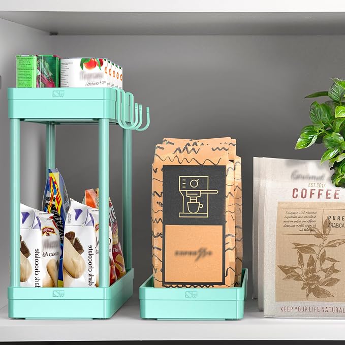Simple Houseware 3-Tier Slim Rolling Cart w/Handle 5.5" Wx27.5 H, Turquoise | Storage Cart for Narrow Space (5.5-Inch Wide) Kitchen, Bathroom, Laundry Room