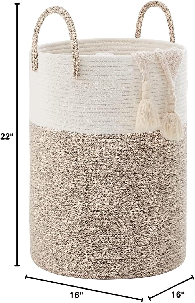 YOUDENOVA Woven Rope Laundry Hamper Basket, 72L Tall Luandry Basket, Baby Nursery Hamper for Blanket Storage in Bedroom-Large-Brown