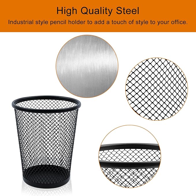 HSYMQ Desk Pencil Pen Holder, Wire Mesh Pen Cup Holder for Desk Organizer and Office Desk Accessories (12 Pack)