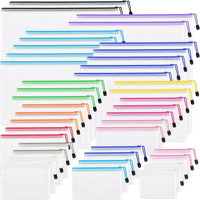 42pcs Mesh Zipper Pouch Bags, 8 Sizes Plastic Zippered Storage Bags for Organizing, Clear Pouches with Zipper, Waterproof Mesh Pouch for Office Supplies, Home Organize, Travel Storage