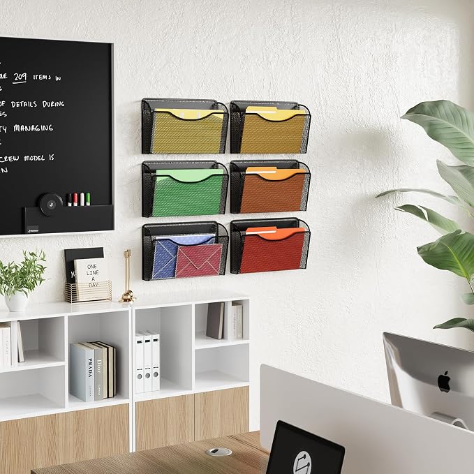 MINDEPOT Wall File Organizer - Heavy Duty Iron Office File Holder for Wall Mount - Hanging Document Organizer for Business, Classroom, Home Office
