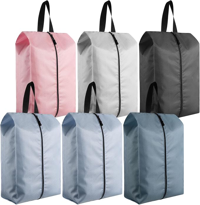 6 Pcs Travel Shoe Bags with Zipper Nylon Portable Waterproof Suitcase Shoe Organizer Packing for Golf(L,Dusty Pink)