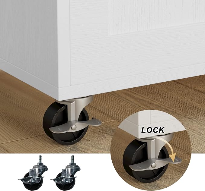 IRONCK Kitchen Island with Storage, Charging Station and Drop Leaf, White | Wheels, Drawers, Open Shelves, Drawer Storage, Everyday Home Use