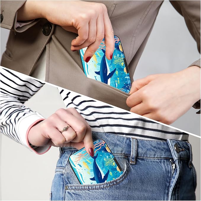 Credit Card Holder, Mini Aluminum Card Wallet RFID Blocking Slim Metal Hard Card Case for Women Men, Whales