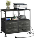 DEVAISE 3 Drawer Mobile File Cabinet with Storage Shelf, Charging Station | Fabric Lateral Filing Cabinet fits A4 or Letter Size, Adjustable Shelf for Home Office, Charcoal Black Wood Grain Print