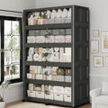 300Gal/1200QT 5-Tiers Extra Large Stackable Storage Bins with Lid, Collapsible Cabinet Closet Organizer Plastic Container Box with Wheels Doors Drawers for Office Dorm Kitchen Office, Black