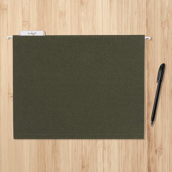 Amazon Basics Hanging File Folders for Documents, Letter Size, 1/5-Cut Adjustable Tabs, Standard Green, 50 Count