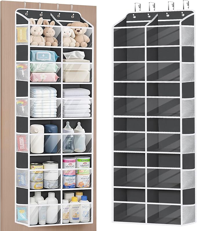 Univivi Hanging Door Organizer, 6 Tiers Large Over Door Storage, Dark Grey | High Load-Bearing Capacity, 4 Sturdy Hooks, Easy Installation, Hanging Door Organizer for Closet, Bedroom, Nursery, Sundries