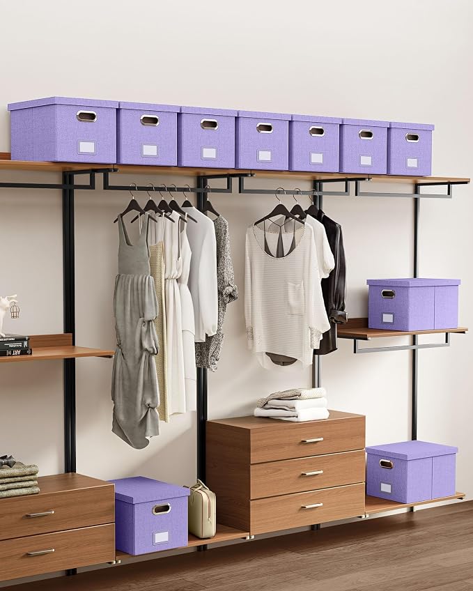 Oterri 2 Pack File Storage Organizer, Filing Box, Portable File Box with Lid, Fit for Letter/Legal File Folder Storage, Document Organizer, Lavender
