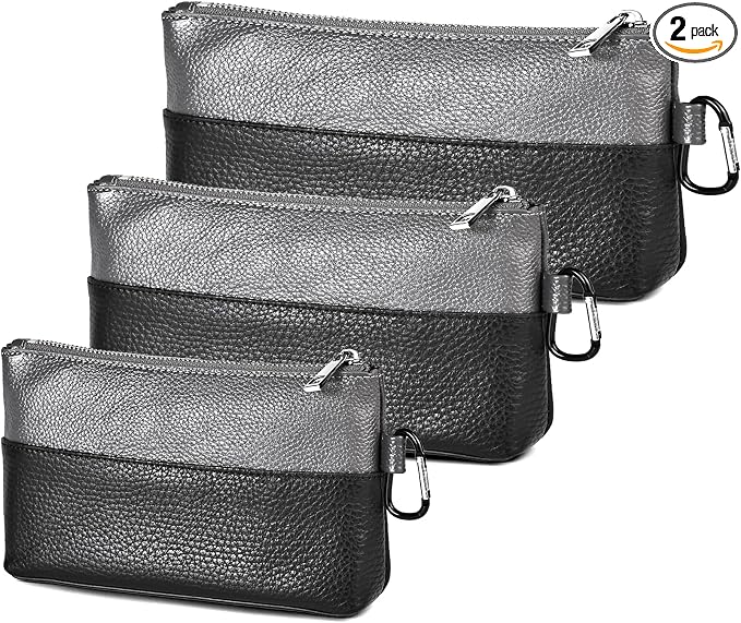 Leather Tool Bag Zipper Pouch, Premium Tool Pouch with Zipper, Utility Multipurpose Storage Organizer Tool Pouches with Carabiner Metal Zipper for Tools, Stationary, Pencil Pouch