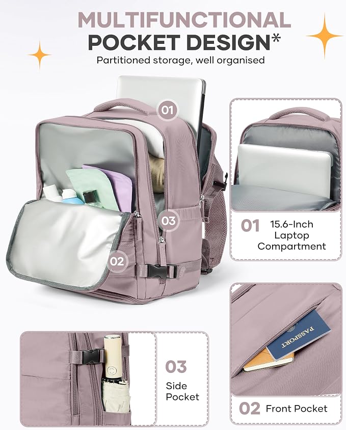 Travel Backpack Carry On Flight Aapproved Personal Item Travel Bag Mochila De Viaje Travel Backpack For Men Spirit Airlines Personal Item Bag 18x14x8 Carry On Backpack For Airplanes Lotus Root Pink