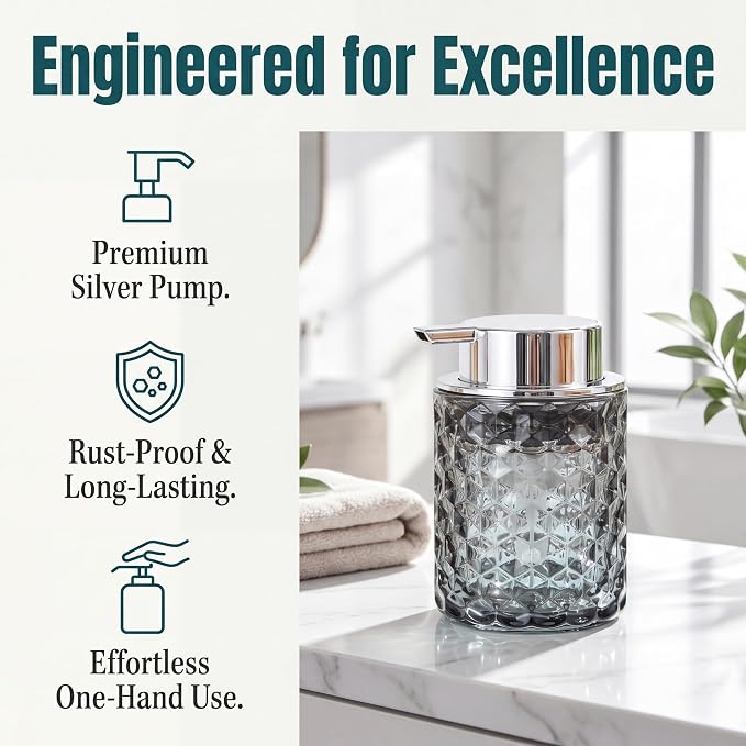 Malachi Foaming Hand Soap Dispenser, Refillable Clear Glass Foam Pump Bottle for Hand Soap, Dish Soap, Body Wash, Shampoo, Facial Cleanser & Baby Wash, Multi‑use for Bathroom, Kitchen & Commercial Use