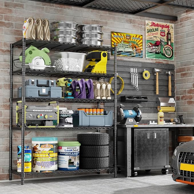 ROOMTEC 5-Tier Wire Shelving Unit,45" W*20" D*72" H,Max Load 2000LBS | Heavy Duty Garage Shelving, Adjustable Storage Shelves, Metal Shelf Rack for Kitchen, Laundry, Pantry, Warehouse, Basement