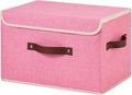 Storage Bins Box with Lids Decorative Cotton Linen Fabric Baskets Cubes with Handles PP Plastic Board Foldable Washable Lidded Clothing Shelf Closet Organizer Container (Pink, Large)