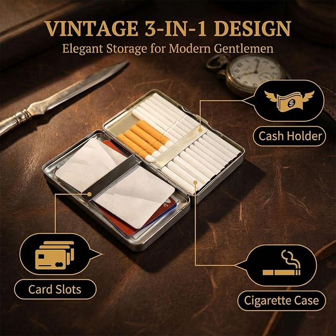 Vintage Art Deco Versatile Card & Cash/Cigarette Holder Case, Slim Metal Wallet for Women Men Credit ID Business Cards (#F)