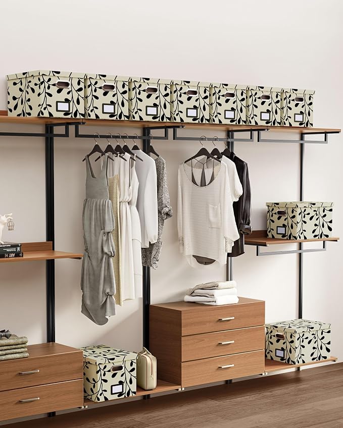 Oterri File Organizer with Lid, File Box, File Cabinet for Letter File Folder Storage, Hanging File Organizer for Office/Decor/Home,Document Organizer, 1 Pack,Leaf Black/Cream-Box Only