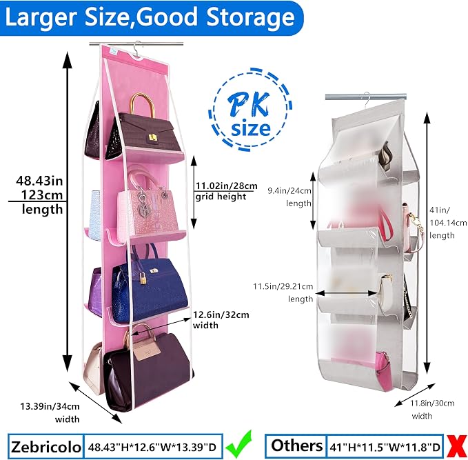 Purse Organizer for Closet 2 Pack, Over the Door Purse Storage with Heavy Duty Metal Hooks, Wall Mounted Handbag Storage Holds up to 16 Bags - Bag Rack for Closet, Door