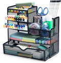 M&G Mesh Pen Holder for Desk, Multi-Functional Pencil Holder with Drawer Desk Organizer, Large Capacity Office Desk organizers and Accessories (Black)