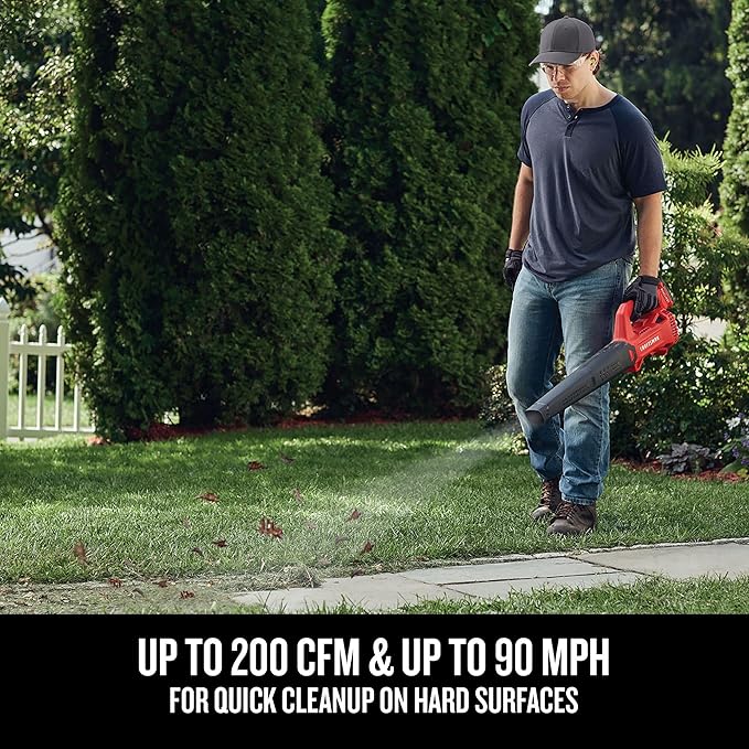 CRAFTSMAN V20 Leaf Blower Cordless with 4.0 Ah Battery and Charger, 90 MPH 200 CFM, Integrated Scraper, Lightweight, Easy Operation Handheld Blowers for Lawn Care (CMCBL710M1)