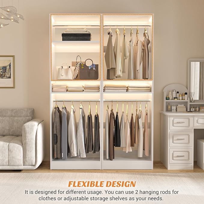 Unikito Freestanding Closet System, 25” Closet Organizer Wardrobe with Hanging Rods & Shelve, Adjustable Clothes Garment Rack, Sturdy Walk in Closet Tower, Easy Assembly, 25" W x 16" D x 80" H, White