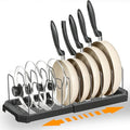Adjustable Pot Lid Organizer, 9 Compartment Cabinet Storage for Pans, Black | Width adjusts 12 to 20 in, holds pots pans lids cutting boards, wire dividers, non-slip feet, space-saving for kitchen