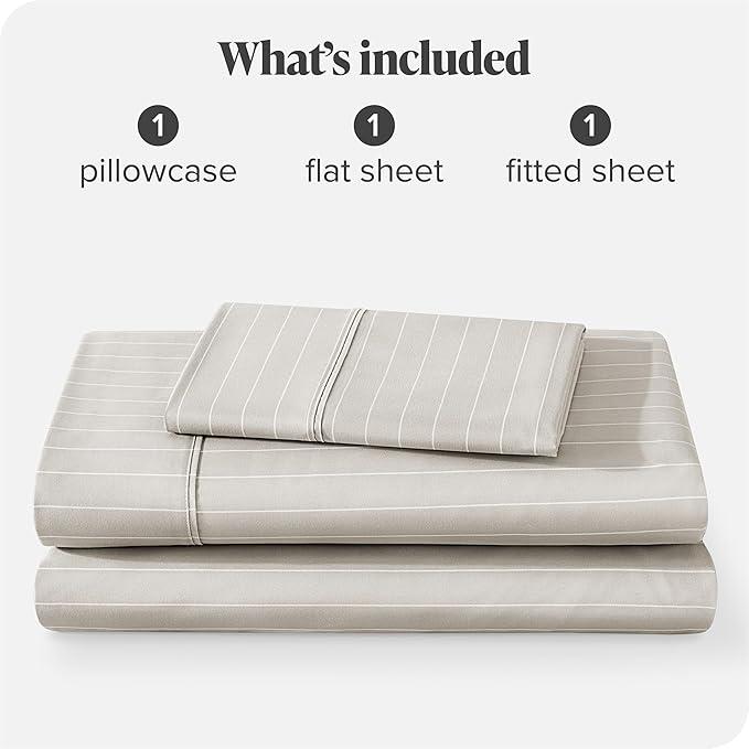 Bare Home Twin Sheet Set - Luxury 1800 Ultra- Soft Double Brushed Microfiber - Deep Pockets - Easy Fit - 3 Piece Bedding Sheet Set (Twin, Pinstripe - Stone/White)
