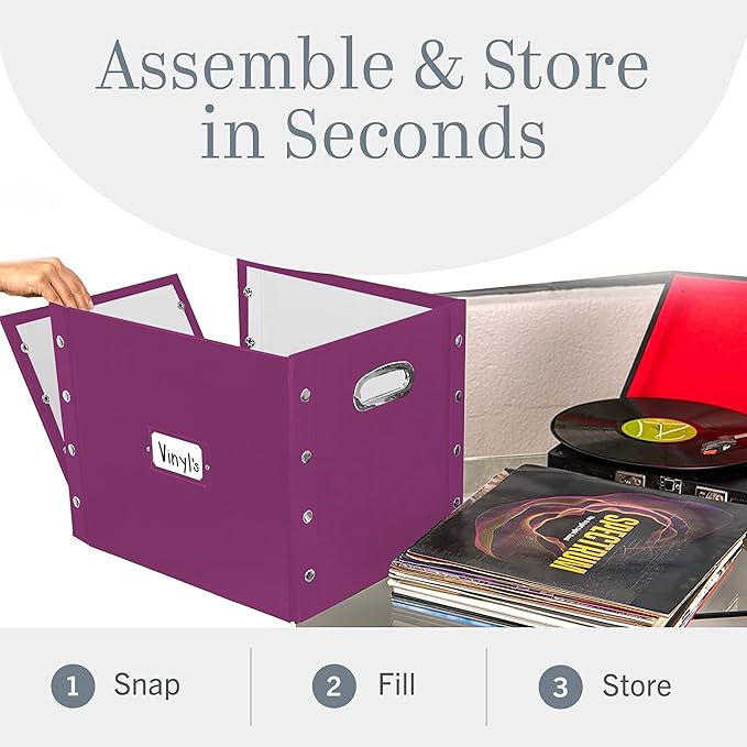 Snap-N-Store Vinyl Record Storage Box - 12" - 1 Pack- Crate Holds up to 75 Vinyl Albums - Berry