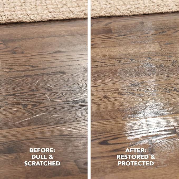 Weiman Hardwood Floor Cleaner and Polish - Cleans Vinyl Tile, Solid, Laminate, Natural Shine, No Residue, Removes Scratches, Leaves Protective Layer, 1 Gallon Mop Soap & 32 Oz Restorer