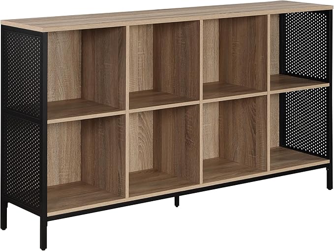 OSP Home Furnishings Ace Contemporary Modern Storage Bookcase with Shelves, 2- Shelves, 8 Cubes, River Oak Finish