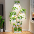 Plant Stand with Grow Lights for Indoor Plants, 8-Tiered Tall Corner Plant Shelf with Full Spectrum Light, S-Shaped Space-Saving Narrow Flower Holder, Anti-Tip for Living Room Bedroom, Faux Marble