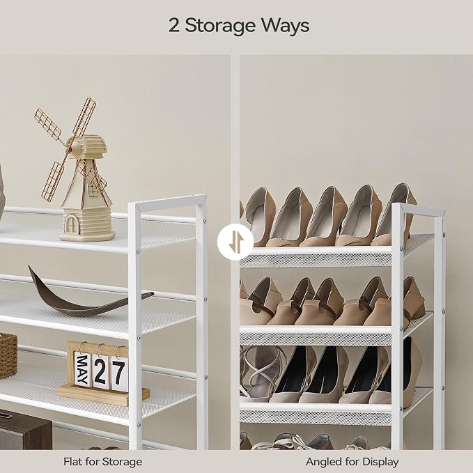 Nunsino Shoe Rack, Long Shoe Organizer,Max Holds 50 Pairs,8 Tier Metal Shoe Storage Shelf,4-Tier Stackable Shoes Organizer for Garage, Entryway,White