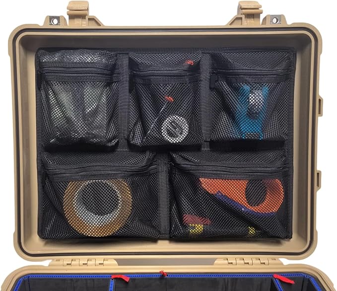 LAFENLIN UPGRADED Lid Organizer for Pelican 1560 Case[Maximize Space, Secure Gear], 5-Pocket Thick Mesh Panel for Photographers & Divers, Fits Camera Cases & Dry Boxes, Includes Screws & Hook and Loop