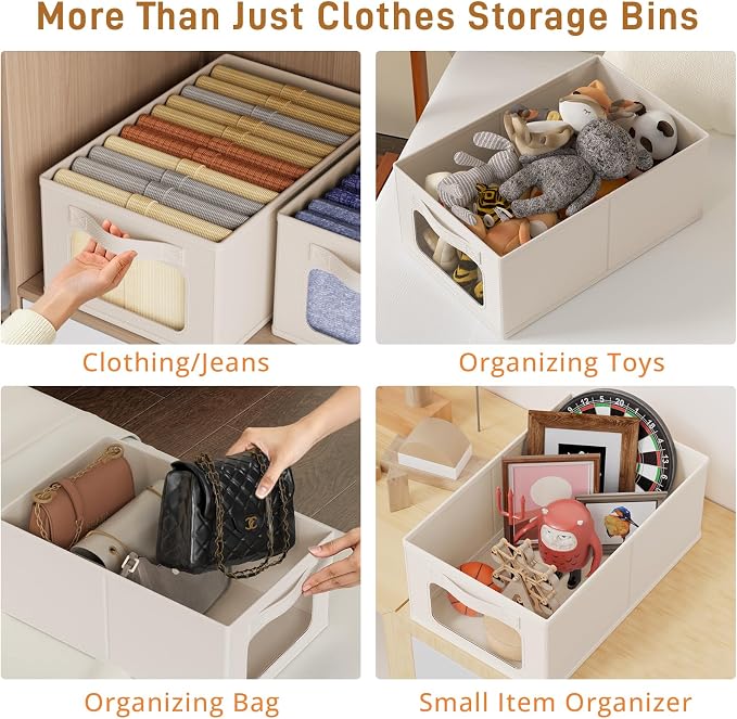 Linen Closet Organizers and Storage 8 Packs-Fabric Storage Bins with Clear Windows,Closet Baskets for Organizing Clothes, Pants, Towels