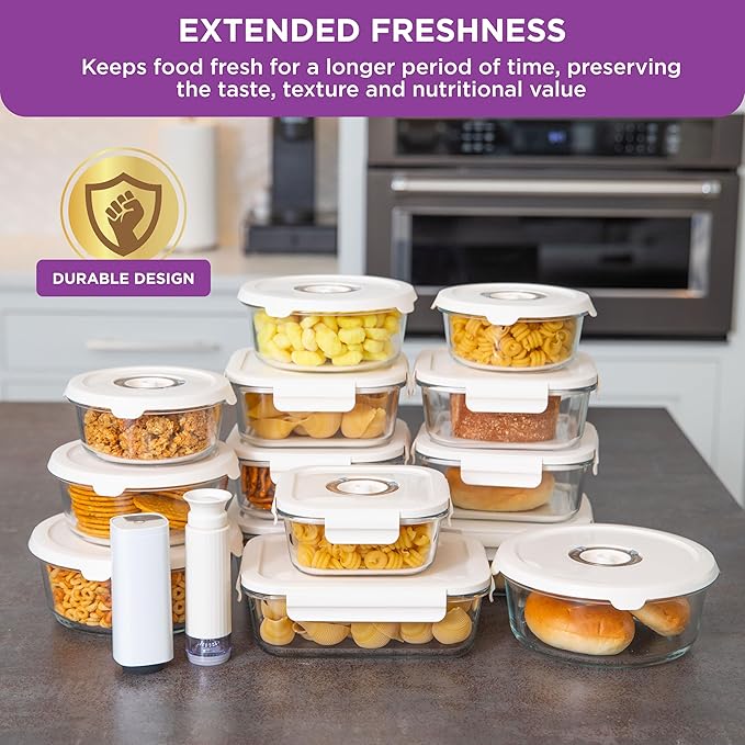 HOLDN’ STORAGE Vacuum Food Storage Containers, Set of 6 Glass Containers & Electronic Pump - Keep Food Fresh Longer, BPA-Free Glass, Leak-Proof, Ideal for Meal Prep, Marinating