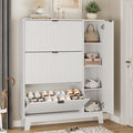 Xixini Shoe Cabinet with 3 Flip Drawers, 54" Tall Narrow Fluted Shoe Storage Organizer for Entryway, Hidden Wooden Shoe Rack with Adjustable Side Cabinet for Front Door Entrance, Hallway, Solid White