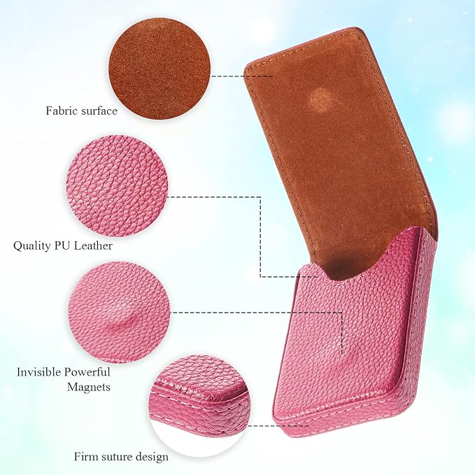 Outus 2 Pcs Business Card Holder, PU Leather Business Card Case Pocket Wallet with Magnetic Shut for Men Women(Pink and Green,Classic)