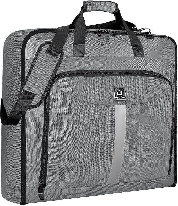 Goloni Garment Bag For Men Women Travel & Business,Hanging Clothes & Multiple Compartment,Waterproof Foldable Suit Bag Grey