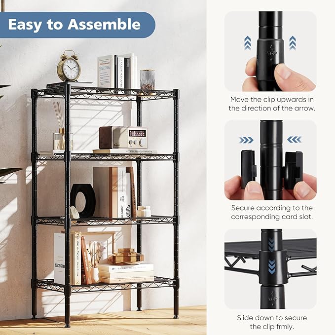 DUMOS 4-Tier Metal Storage Shelves, 23" W Adjustable Standing Storage Rack Shelf, Heavy Duty Steel Shelving Unit Organizers for Kitchen Bathroom Pantry Garage, 23.3" Wx13.4 Dx47 H