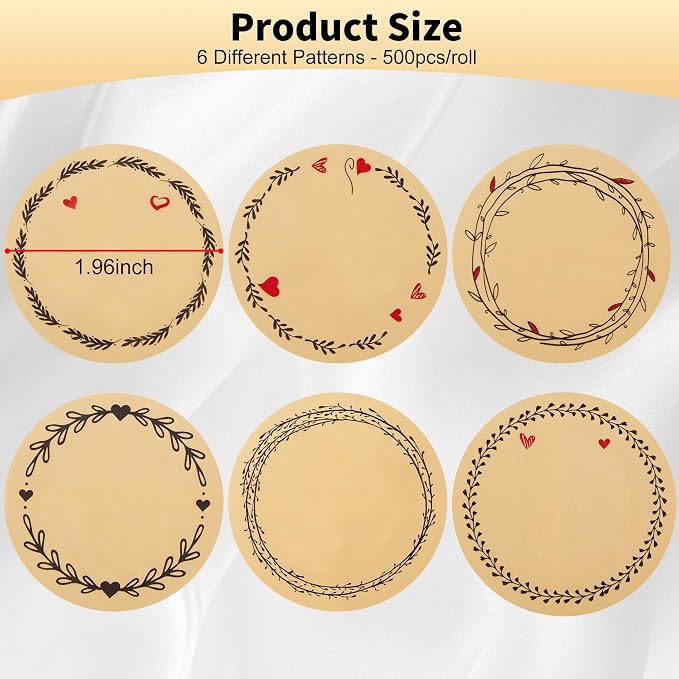 500pcs 2" Label Stickers for Jars and Lids, 6 Different Wreath Designs, Round Kraft Stickers, Canning Stickers Jam and Jelly Jar Labels, Quick-Peel Adhesive Kraft Labels for Pantry, Bottles