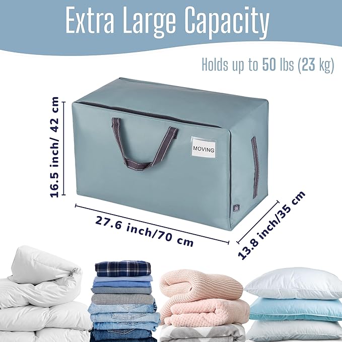 VENO 4 Pack Extra Large Heavy Duty Moving Bags with Wide Opening & Reinforced Handles, Reusable Storage Tote Bags with Strong Zippers for Clothes, College Dorm Essentials & Moving Supplies