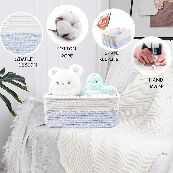 COMFY-HOMI 13" x 8.5" x 5.1" Storage Baskets for Organizing | Cotton Rope Woven Basket | Toy Storage Bin Box | Basket for Shelves, Closet Organizer Bin, Decorative Closet Shelf, 1 Pack