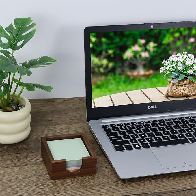 MultiBey Walnut Wood Sticky Note Holder, 3x3 Inch Self -Sticky Note Pad Holder for Desk, Post It Note Dispenser Memo Pad Holder Organizer for School Office Desk Supplies