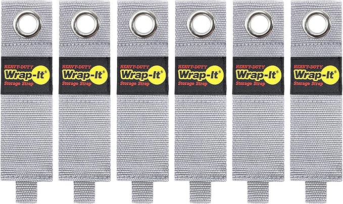 Heavy-Duty Wrap-It Storage Straps - 13" (6-Pack) Silver - Garage Organizer and Extension Cord Hanger for Garage Gadgets