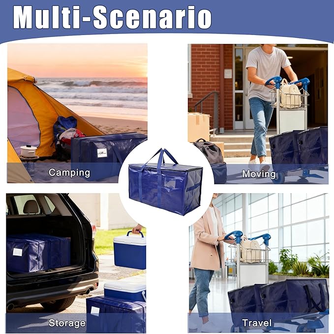 Extra Heavy Duty Moving Bags - 23 Gallon Extra Large Storage Bags 65 lbs Capacity, Waterproof Foldable Packing Bags for College Students, Camping & Closet Organization (6PCS Flip zipper)
