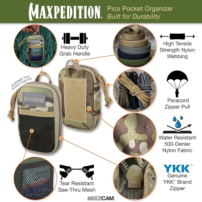 MAXPEDITION Pico Pocket Organizer, Ultra Compact EDC Gear Pouch, Tactical Utility Pouch for Everyday Carry, Tools, Gadgets, Outdoor First-Aid Kit, Survival