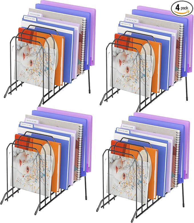 Gawerk Incline Metal Desk Magazine Folder Holder, Sorter Desk File Organizer with 8-Section Vertical Compartments Rack File Organizer for Office, Home, School (4 Pack)