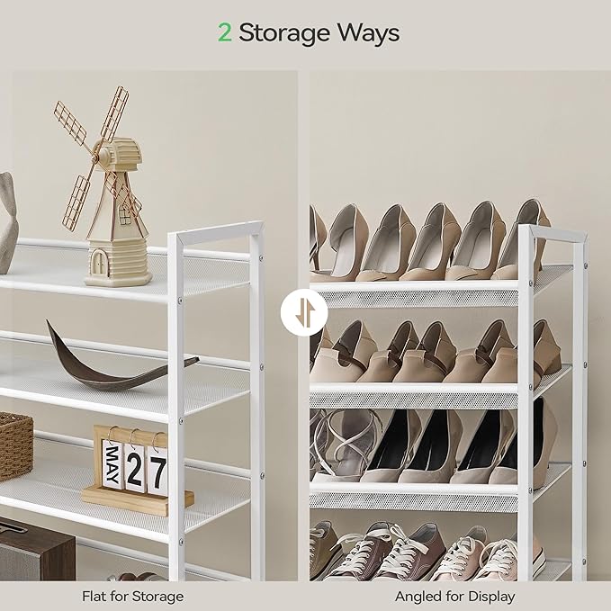 Nunsino Shoe Rack, Long Shoe Organizer,Max Holds 62 Pairs,10 Tier Metal Shoe Storage Shelf,5-Tier Stackable Shoes Organizer for Garage, Entryway,White